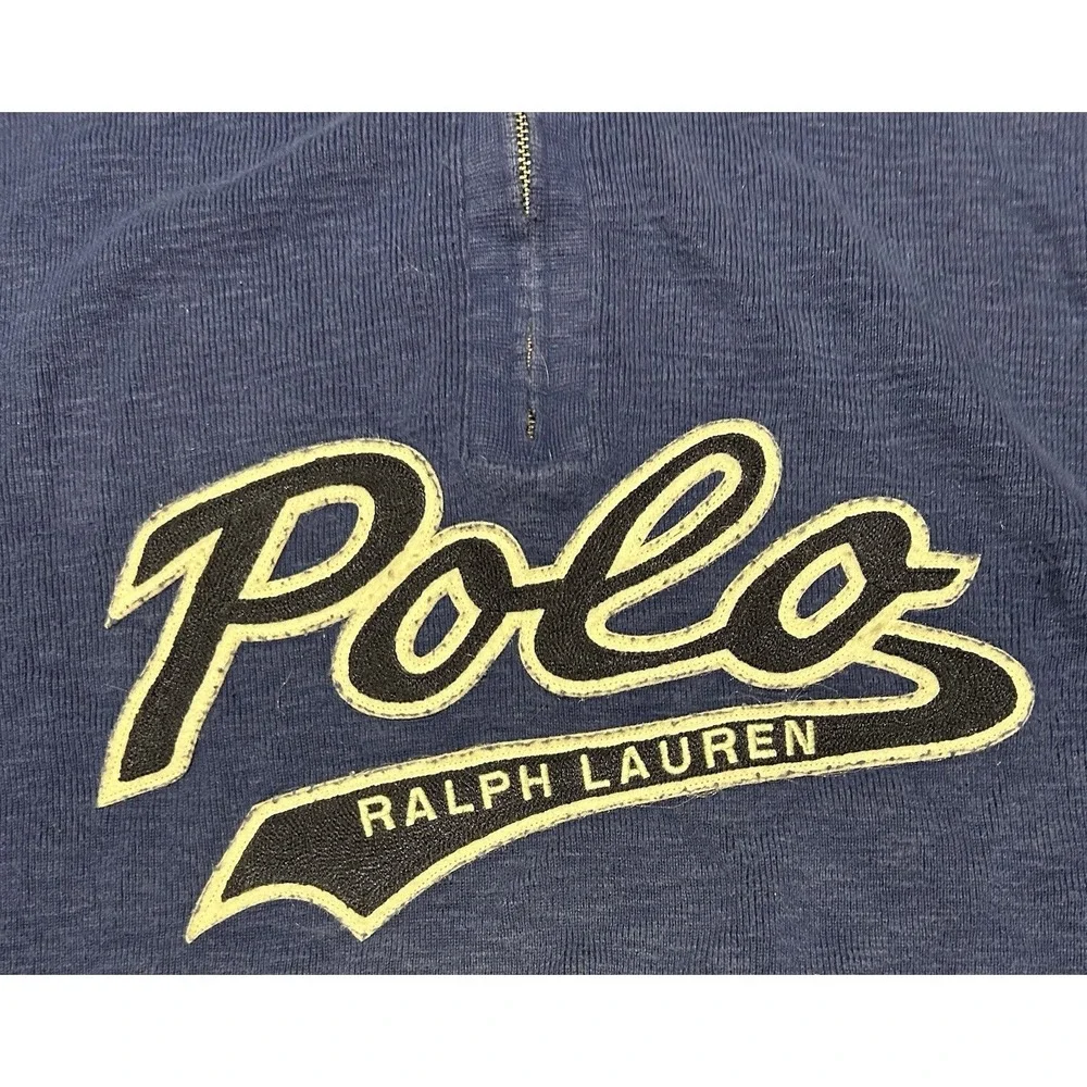 Polo‎ Ralph Lauren Sweater Mens Large Blue 1/4 Zip Long Sleeve Spell Out Rugby